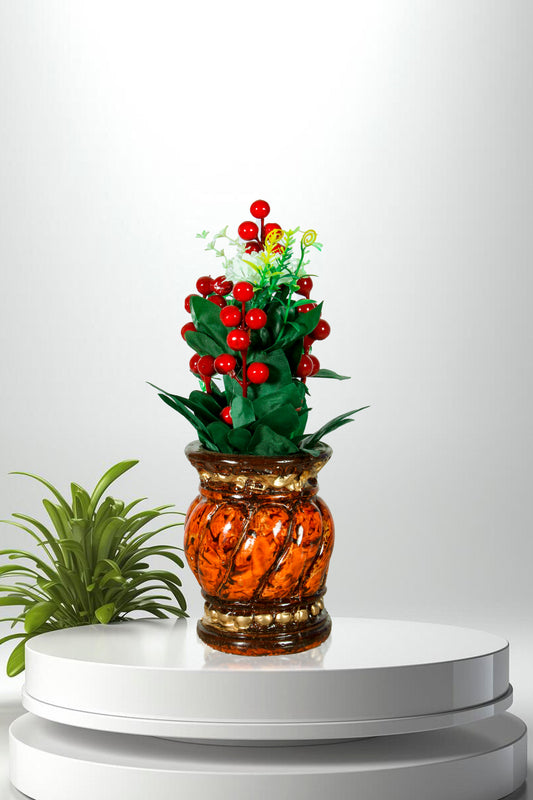 Elegant Ceramic Vase with Artificial Flowers & Cherries