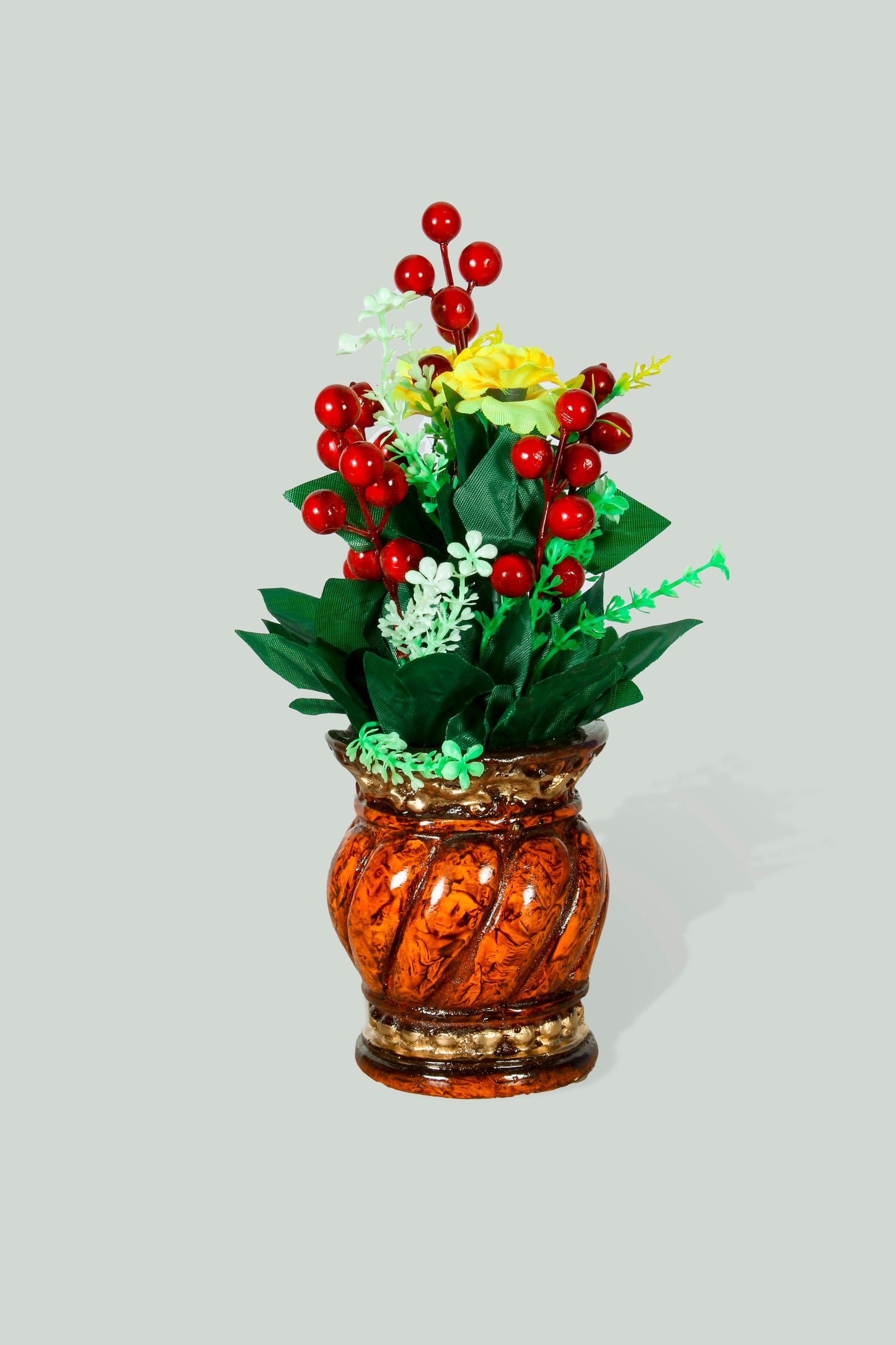 Elegant Ceramic Vase with Artificial Flowers & Cherries