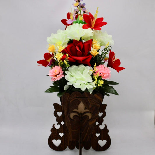 Wooden Vase with Imported Artificial Flowers