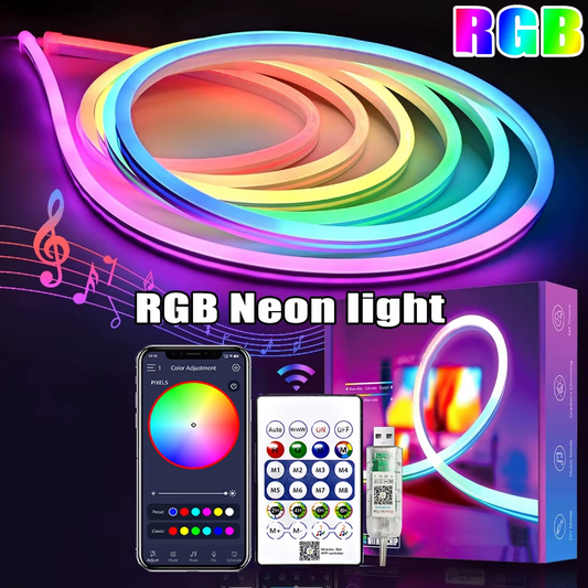 5V IC- RGB Neon Strip Light 5M (16ft) USB Waterproof Flexible Neon Lights With Bluetooth Remote Control For Home Decor